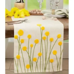 Kirklands Home Embroidered Yellow Wildflower Table Runner Clearance