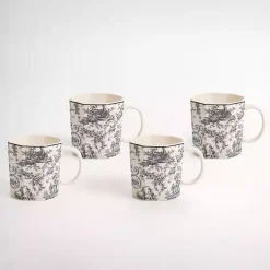 Kirklands Home Emery Black Toile Mugs, Set of 4 Outlet