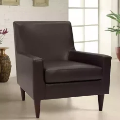 Kirklands Home Emma Walnut Faux Leather Accent Chair Brown Best