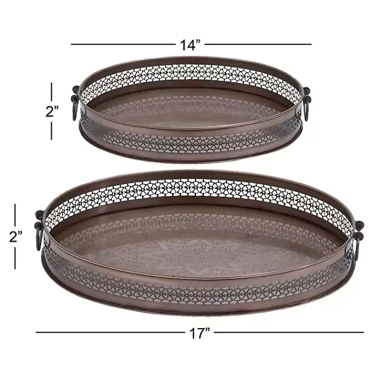 Decorative Trays>Kirklands Home Engraved Metal Mandala Trays, Set of 2 Brown
