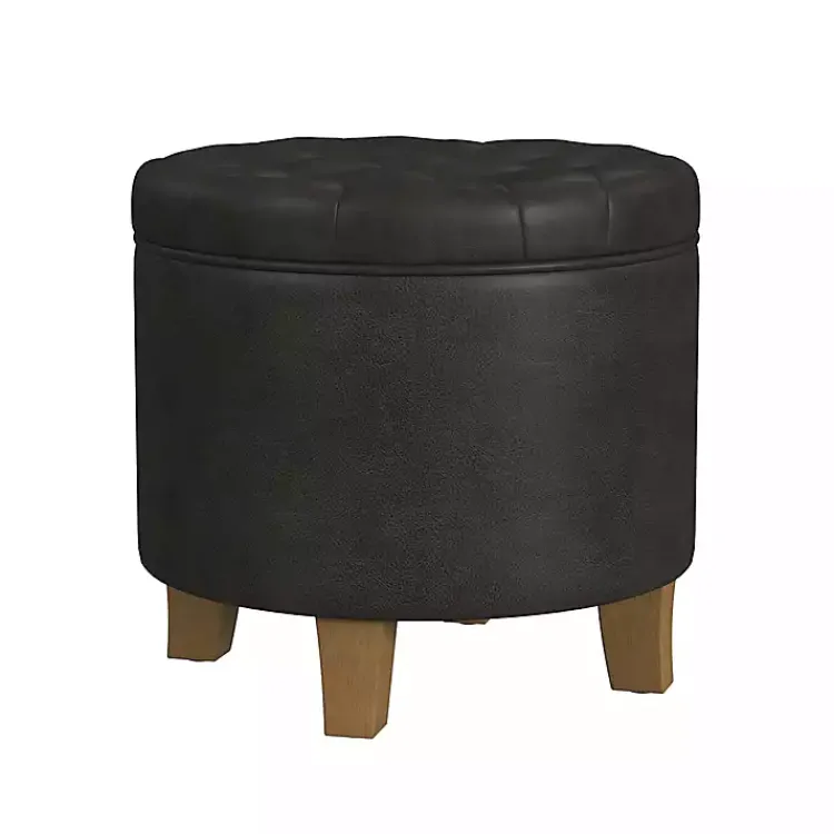 Kirklands Home Espresso Faux Leather Tufted Storage Ottoman Brown Online