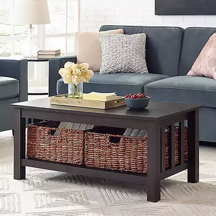 Kirklands Home Espresso Traditional Wooden Basket Coffee Table Brown