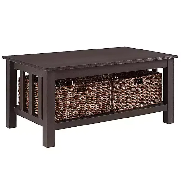 Kirklands Home Espresso Traditional Wooden Basket Coffee Table Brown