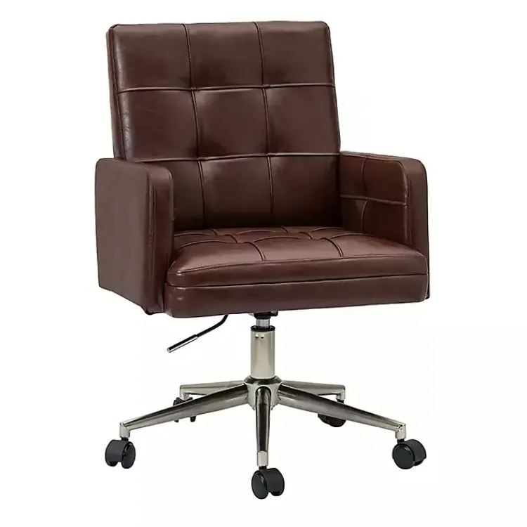 Kirklands Home Espresso Tufted Faux Leather Swivel Office Chair Brown Discount