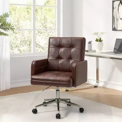 Kirklands Home Espresso Tufted Faux Leather Swivel Office Chair Brown Discount