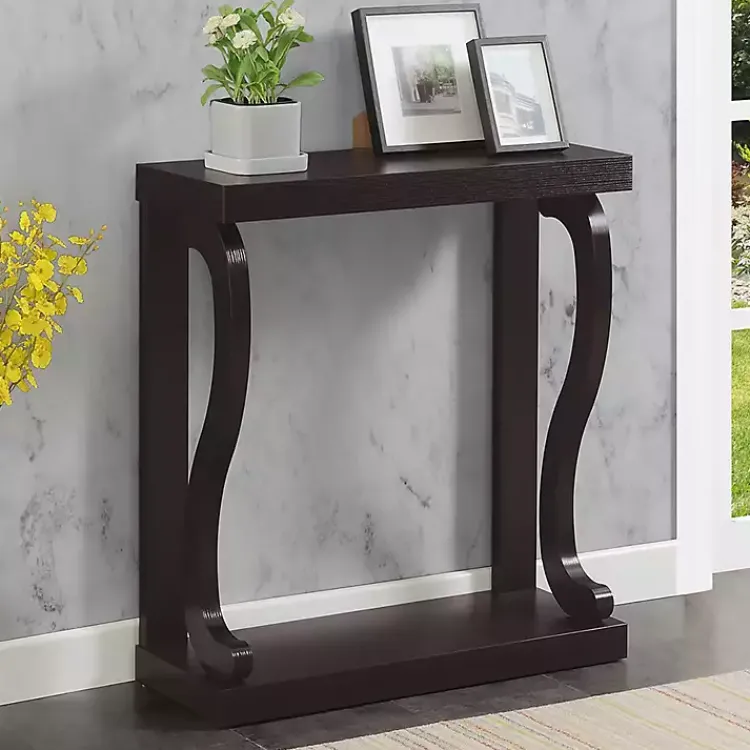 Kirklands Home Espresso Wood Curved Sides Console Table Brown