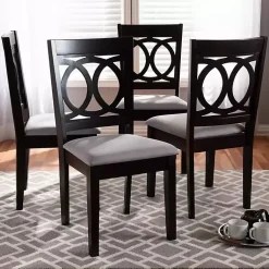 Kirklands Home Espresso Wood Lenoir Dining Chairs, Set of 4 Gray Clearance
