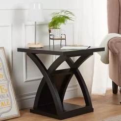 Kirklands Home Espresso Wood X-Base Side Table Brown New