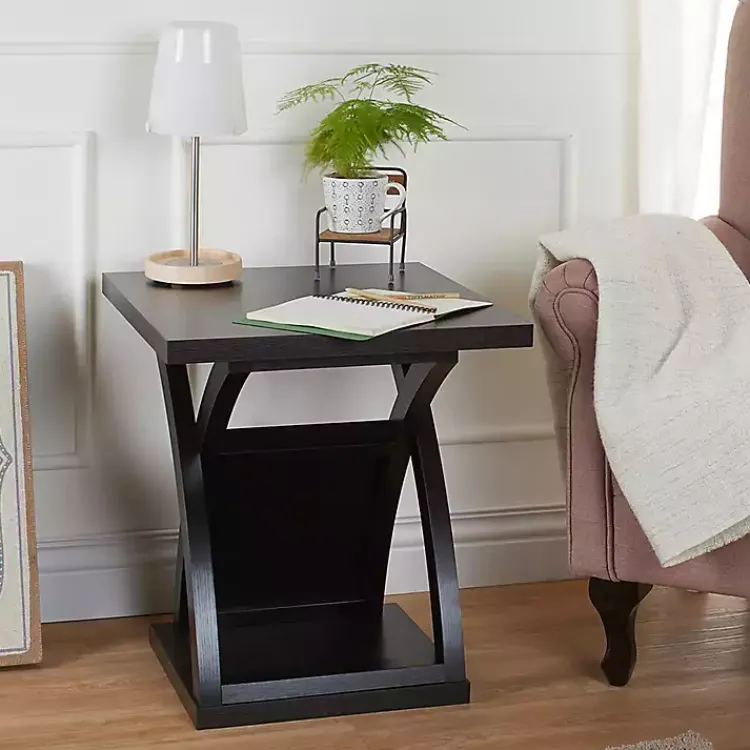 Kirklands Home Espresso Wood X-Base Side Table Brown New