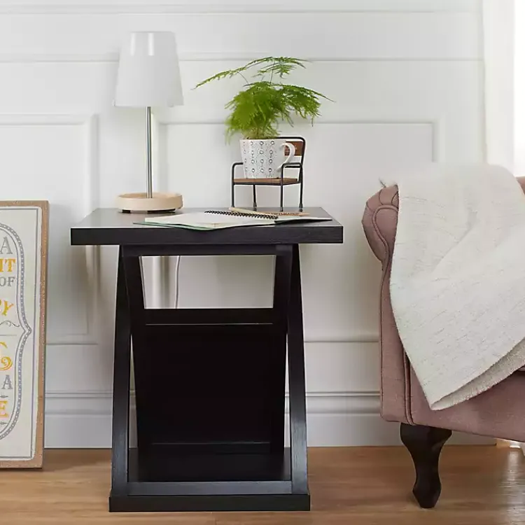 Kirklands Home Espresso Wood X-Base Side Table Brown New