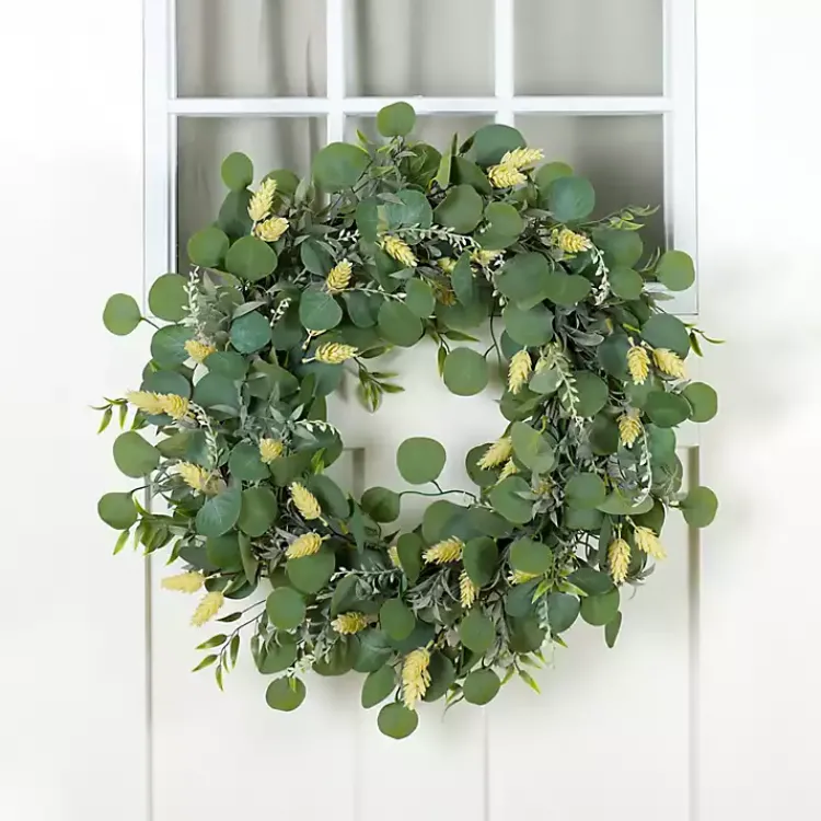 Wreaths>Kirklands Home Eucalyptus and Yellow Thistle Wreath