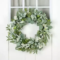 Wreaths>Kirklands Home Eucalyptus with Lambs Ear and White Berry Wreath