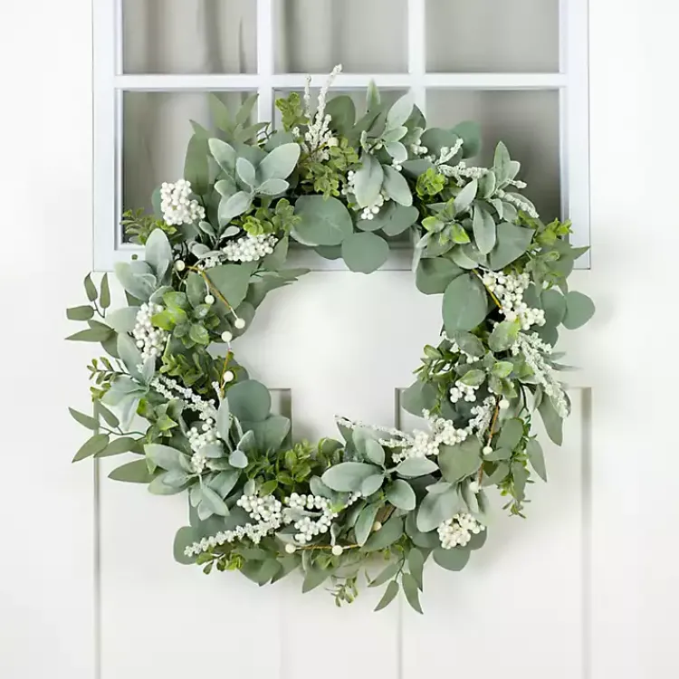 Wreaths>Kirklands Home Eucalyptus with Lambs Ear and White Berry Wreath