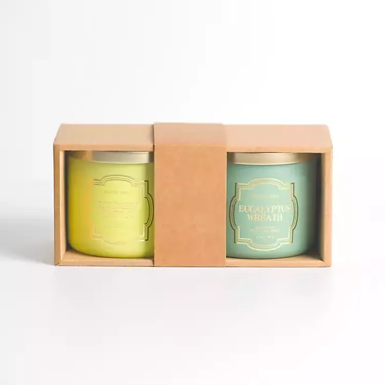Candles>Kirklands Home Eucalyptus Wreath & Cucumber Cactus 2pc Candle Set Green