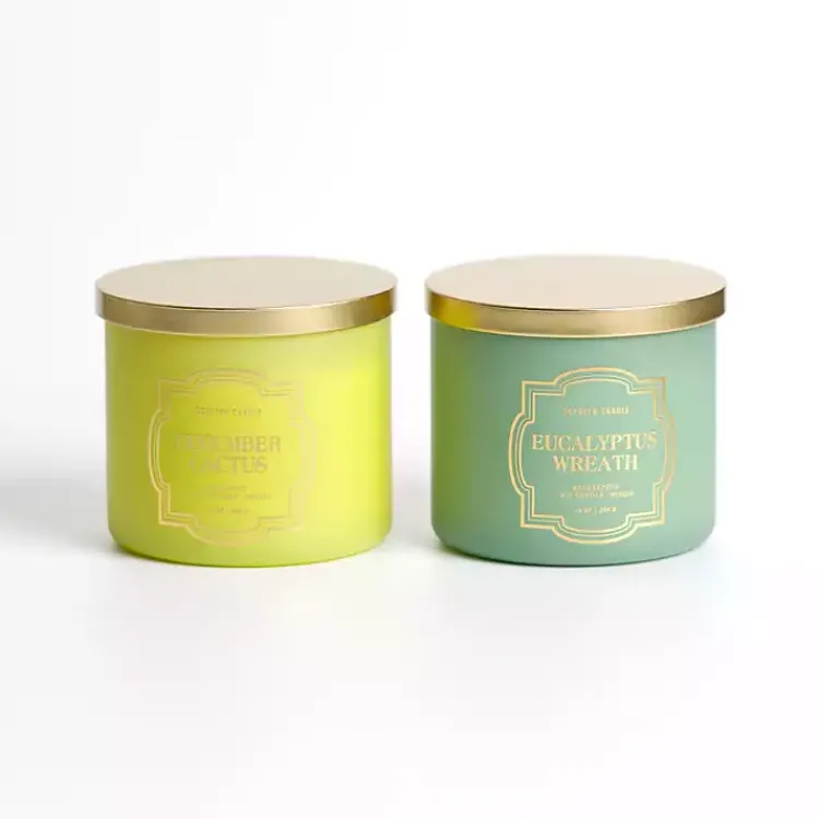 Candles>Kirklands Home Eucalyptus Wreath & Cucumber Cactus 2pc Candle Set Green