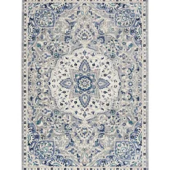 Kirklands Home Faded Gray & Blue Floral Medallion Area Rug, 5x7 Online