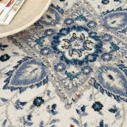 Kirklands Home Faded Gray & Blue Floral Medallion Area Rug, 5x7 Online