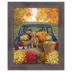 Fall>Kirklands Home Fall Floral Dog Truck Framed Canvas Art Print