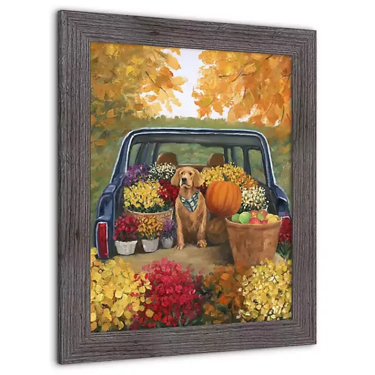 Fall>Kirklands Home Fall Floral Dog Truck Framed Canvas Art Print