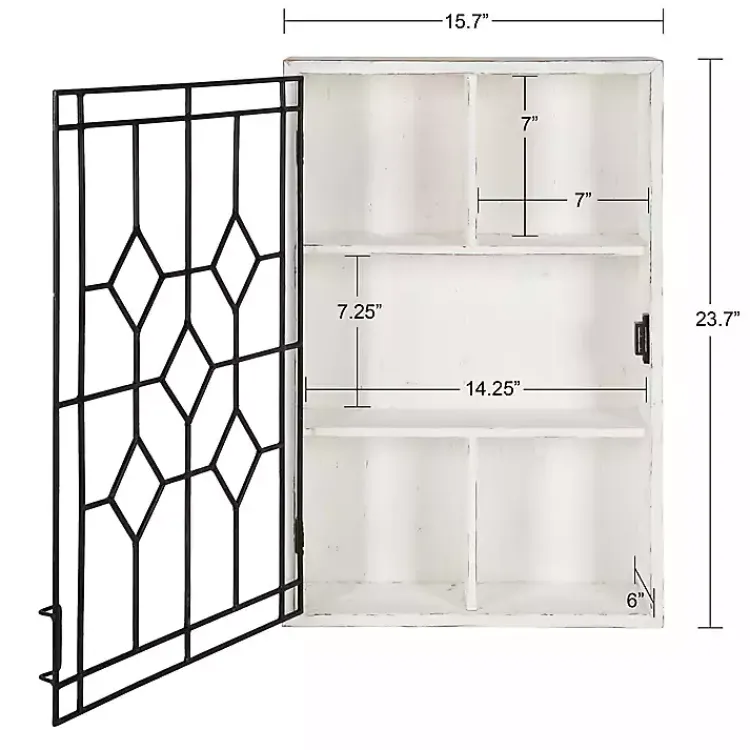 Kirklands Home Farmhouse Chic White Wood & Iron Wall Cabinet Clearance