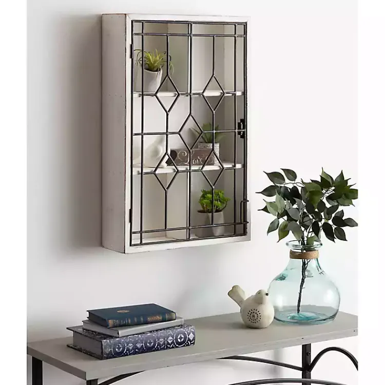 Kirklands Home Farmhouse Chic White Wood & Iron Wall Cabinet Clearance