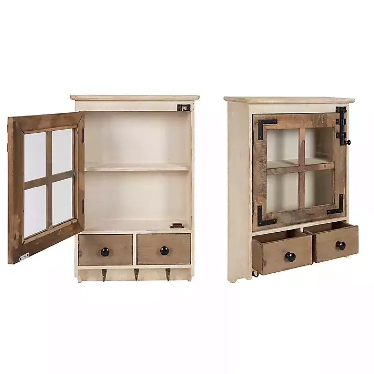 Kirklands Home Farmhouse 2-Drawer Wall-Mounted Cabinet New
