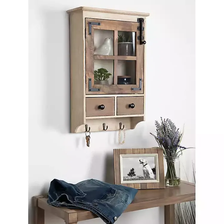 Kirklands Home Farmhouse 2-Drawer Wall-Mounted Cabinet New