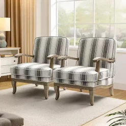 Kirklands Home Farmhouse Gray & Brown Striped Armchairs, Set of 2 Best