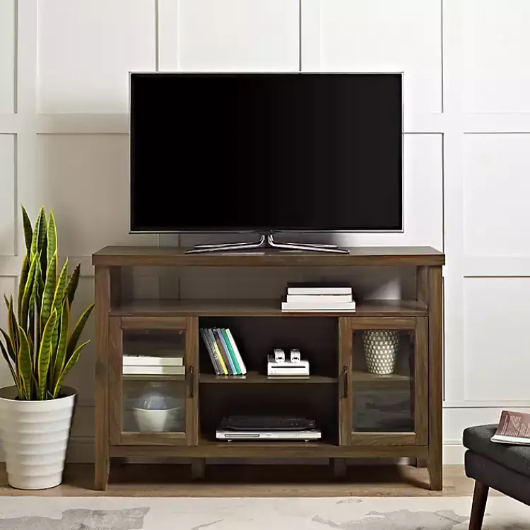 Kirklands Home Farmhouse Highboy Dark Walnut TV Stand Brown Discount