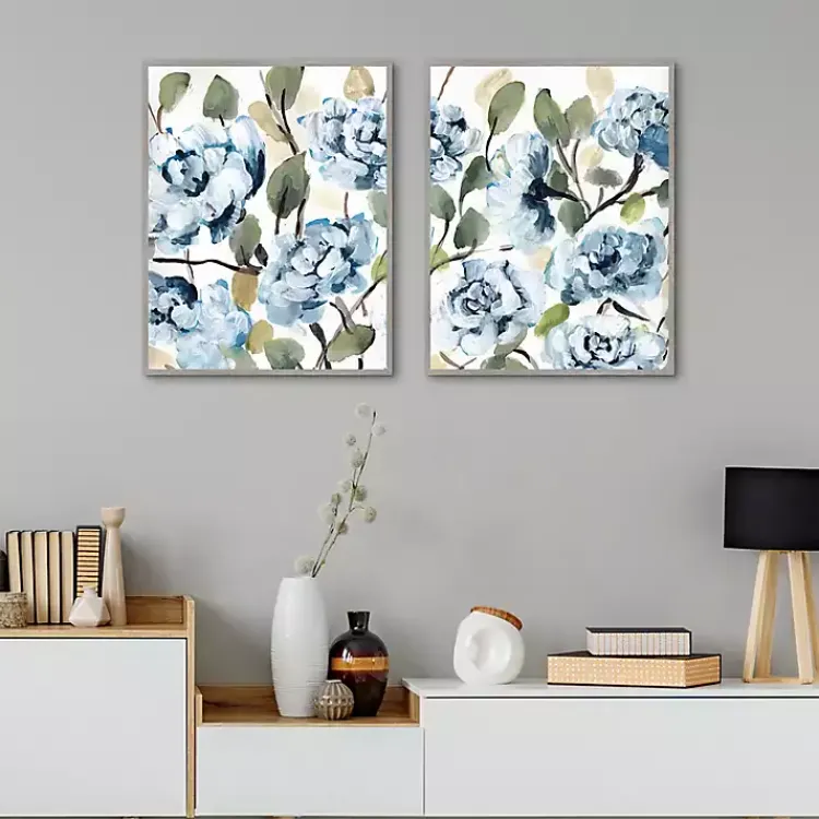Kirklands Home Farmhouse Peonies Framed Canvas Prints, Set of 2 Blue Clearance