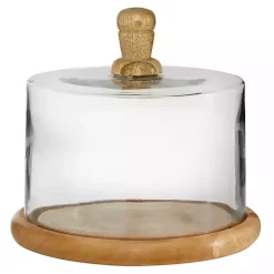 Decorative Accents>Kirklands Home Farmhouse Wood and Glass Cloche, 6 in. Brown