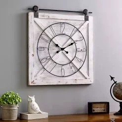 Kirklands Home Farmstead Wooden Barn Door Clock White Hot