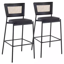Kirklands Home Faux Leather and Rattan Bar Stools, Set of 2 Clearance