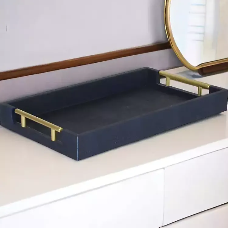 Decorative Trays>Kirklands Home Faux Leather Navy Tray Blue
