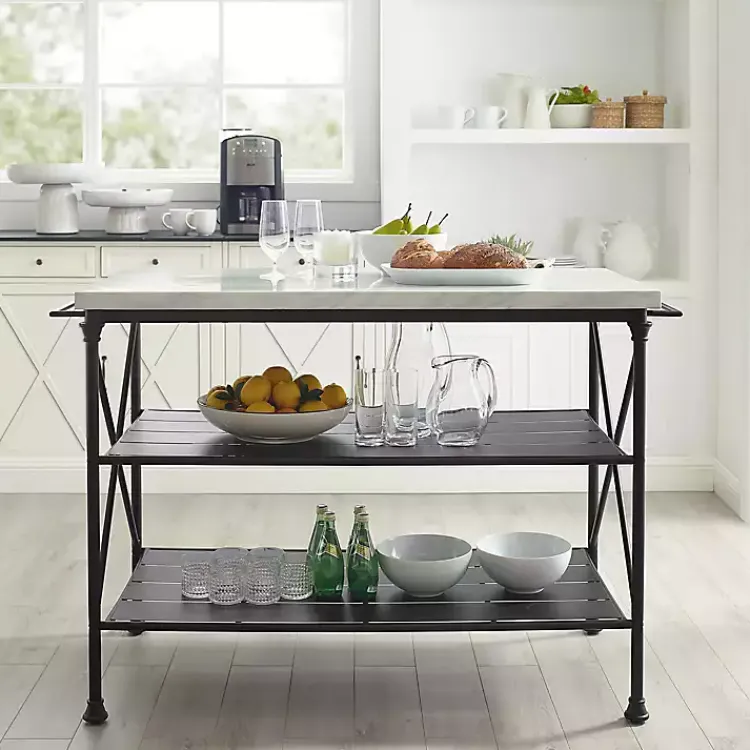 Kirklands Home Faux Marble Top 3-Tier Melody Kitchen Island Hot