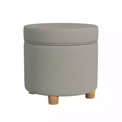 Kirklands Home Fawn Round Velvet Storage Ottoman Gray