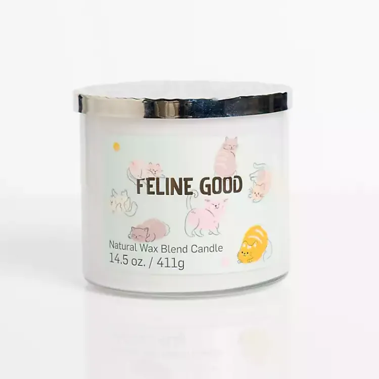 Candles>Kirklands Home Feline Good + ScentSilent 3-Wick Jar Candle White