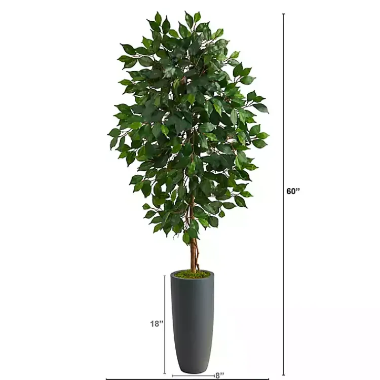 Trees & Topiaries>Kirklands Home Ficus Tree in Gray Oblong Planter, 60 in.