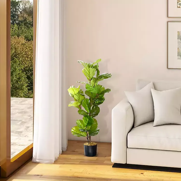 Trees & Topiaries>Kirklands Home Fiddle Leaf Fig Tree in Black Pot, 4 ft.