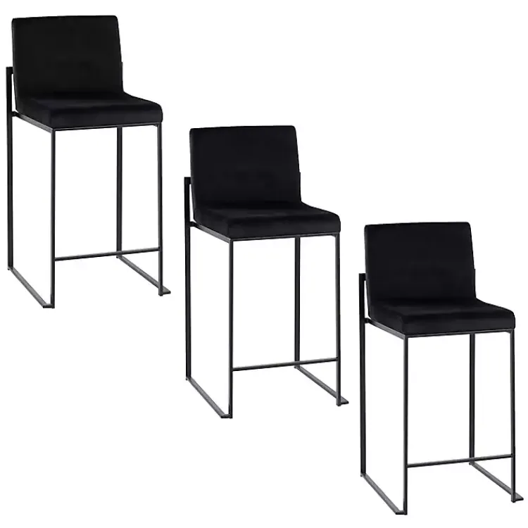 Kirklands Home Fiji Velvet Counter Stools, Set of 3 Black Best