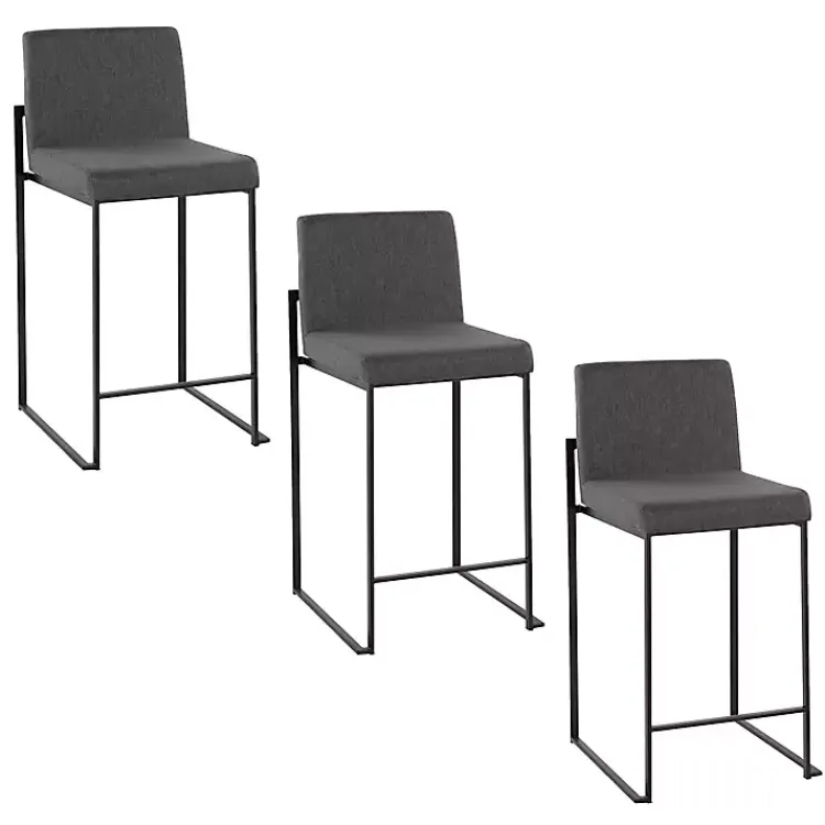 Kirklands Home Fiji Charcoal Upholstered Counter Stools, Set of 3 Gray