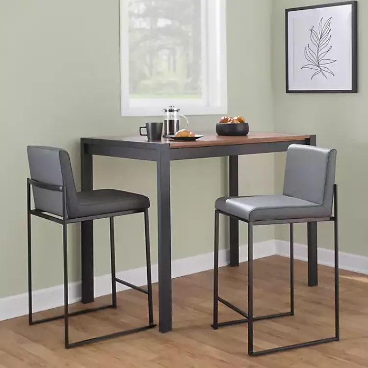 Kirklands Home Fiji Faux Leather Counter Stools, Set of 3 Gray