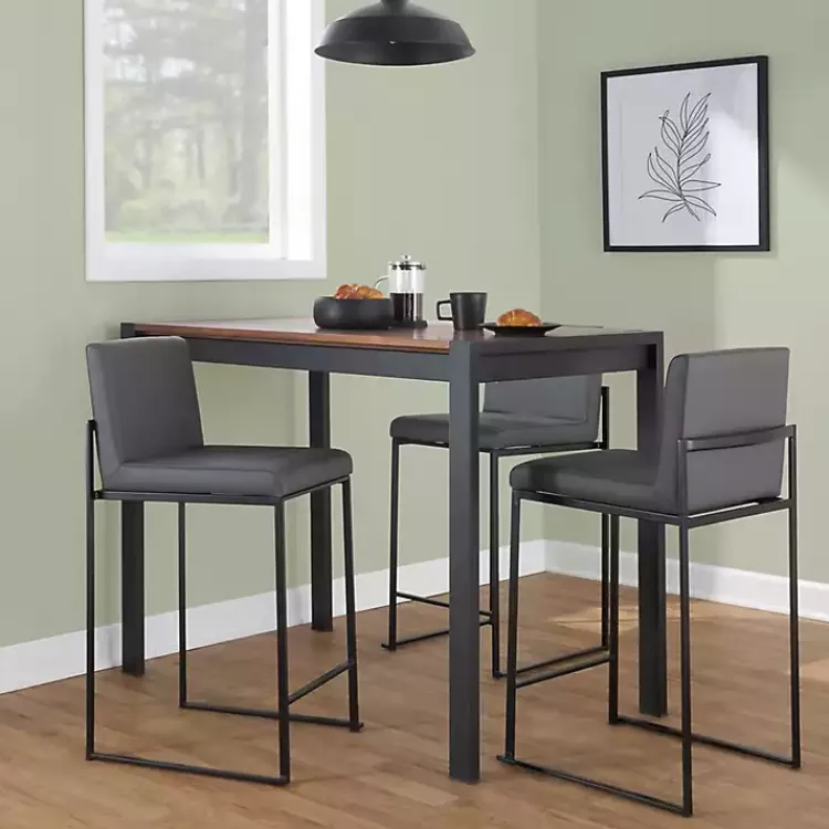Kirklands Home Fiji Faux Leather Counter Stools, Set of 3 Gray