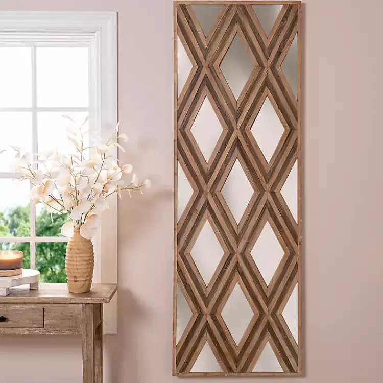 Kirklands Home Fir Wood Diamond Mirrored Wall Plaque Discount