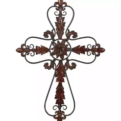 Kirklands Home Fleur De Lis Metal Cross Wall Plaque Brown Sale