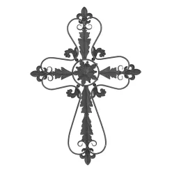 Kirklands Home Fleur De Lis Metal Cross Wall Plaque Brown Sale