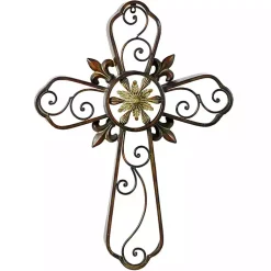Kirklands Home Fleur De Lis Traditional Metal Cross Wall Plaque Brown Best