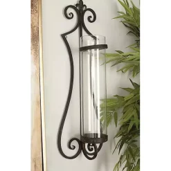 Sconces>Kirklands Home Fleur Distressed Black Iron Sconce, 31 in.