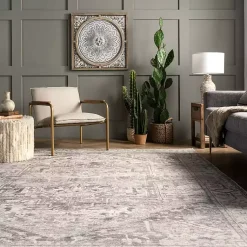 Kirklands Home Flo Vintage Medallion Washable Area Rug, 6x9 Gray Clearance