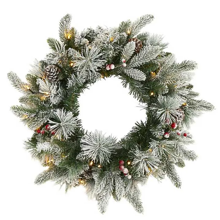 Christmas Wreaths>Kirklands Home Flocked Evergreen and Mixed Berry LED Wreath